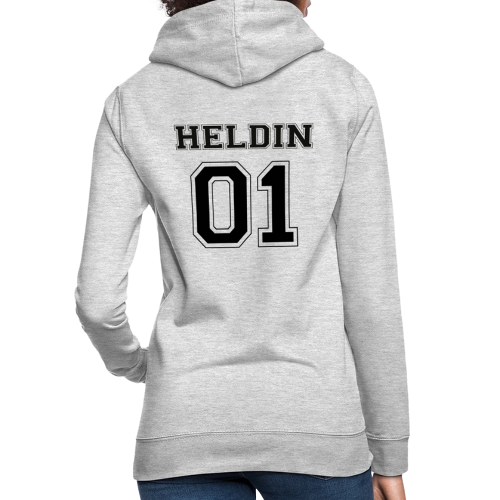 Frauen Hoodie - HELDIN 01 (black) - Hellgrau meliert