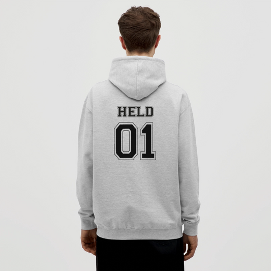 Unisex Hoodie - HELD 01 (black) - Hellgrau meliert