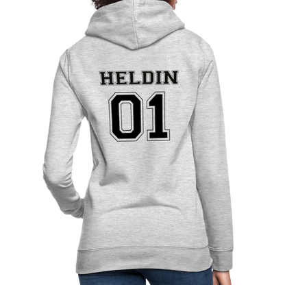 Frauen Hoodie - HELDIN 01 (black) - Hellgrau meliert