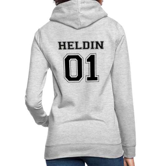 Frauen Hoodie - HELDIN 01 (black) - Hellgrau meliert